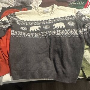 Old Navy Gray and White Crewneck Sweater with Polar Bear Design